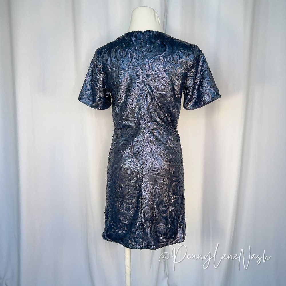 Francesca's Delany Sequined Fax Wrap Dress Navy - Picture 5 of 7
